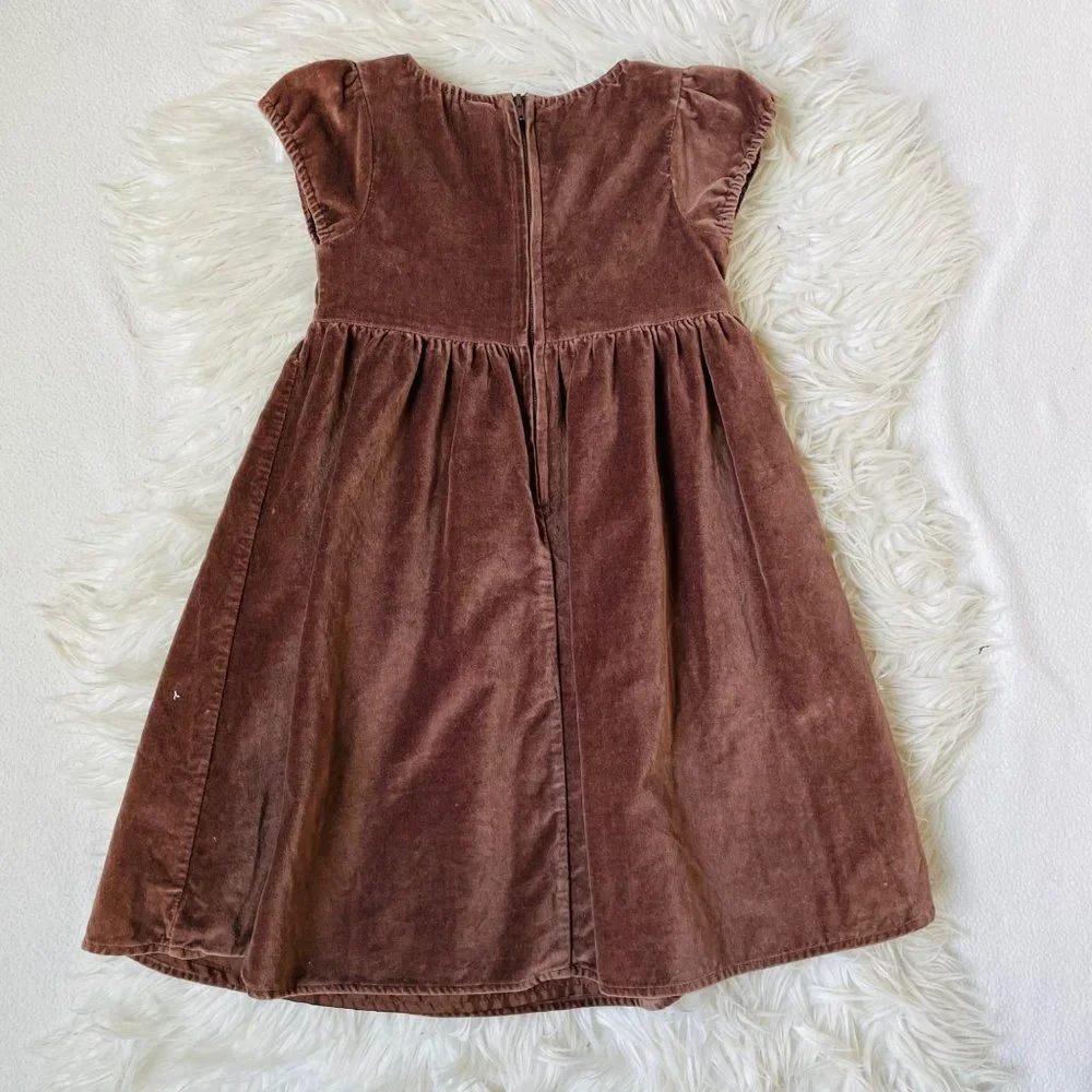 Gap Baby Dress 5Toddler Velvet Brown Short Sleeve‎ Button Front Pleated Classic